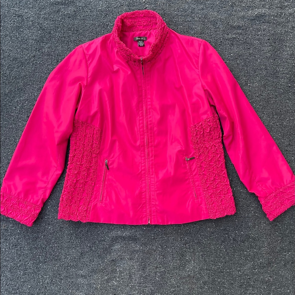 ZOE D. Fuschia Pink Ruffle Rain Jacket Full Zip LS